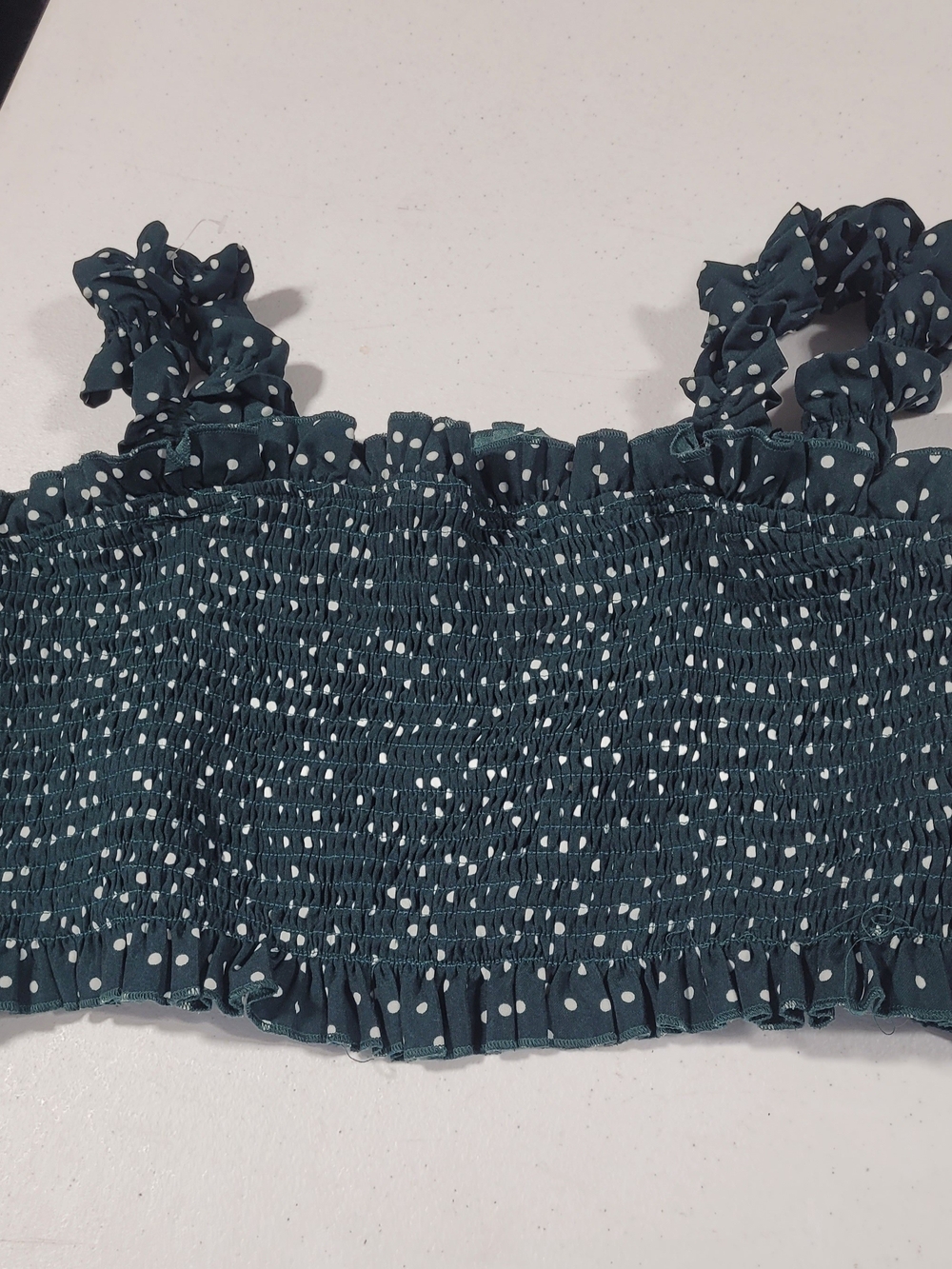 SHEIN Dark Teal Polka Dot Smocked Crop Top
